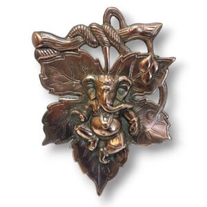 PATTA GANESH ON  LEAVES 27CM (11INCH) METAL WALL HANGING