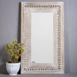 BIA WOODEN CARVED MIRROR FRAME (WHITE DISTRESS)