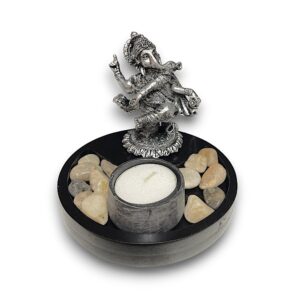 GANESH BEELD SILVER / KAARS 17 CM