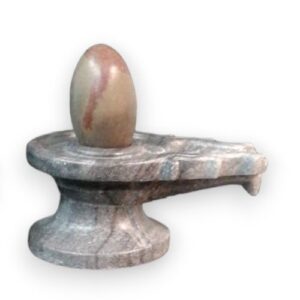 NATURAL NARMADA LINGHAM SHIVA WITH MARBLE BASE (YONI) 15CM