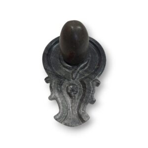 NATURAL NARMADA LINGHAM SHIVA WITH MARBLE BASE (YONI) 12CM