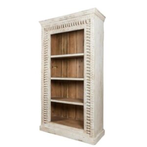 UTIVA WOODEN CARVED BOOK SHELF DISPLAY UNIT (WHITE ANTIQUE)