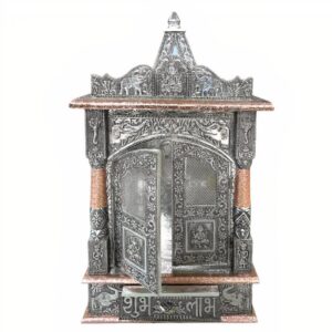 MANDIR OXIDISE SILVER BRUIN MET DEUREN 15INCH BY 9 INCH